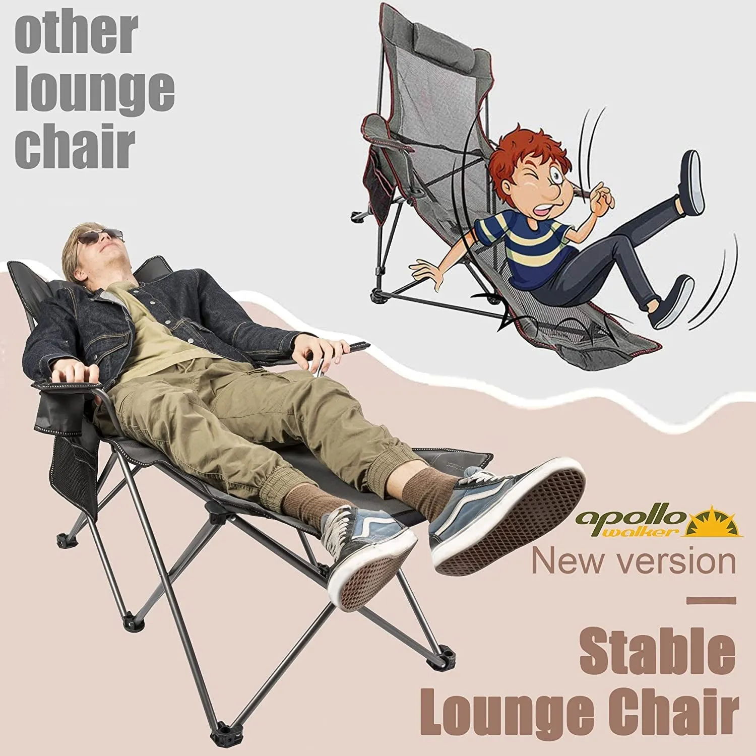 Apollo Walker Portable Reclining Camping Chairs for Adults with Carrying Bag