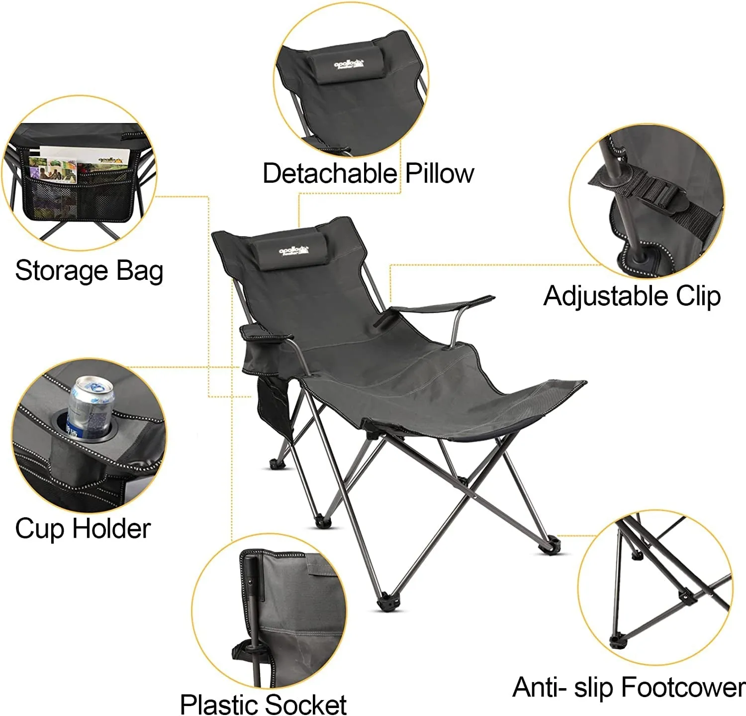 Apollo Walker Portable Reclining Camping Chairs for Adults with Carrying Bag