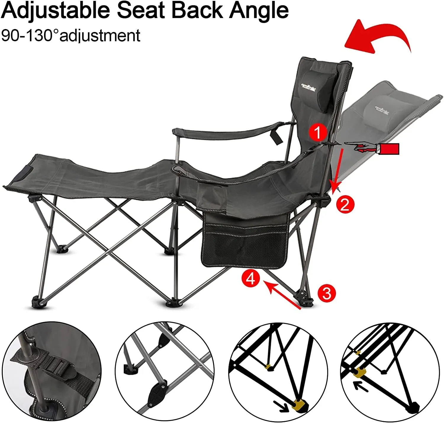 Apollo Walker Portable Reclining Camping Chairs for Adults with Carrying Bag