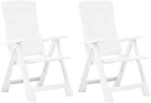 Armchair, Balcony Chairs, Patio Reclining Chairs 2 pcs, Easy to Clean Suitable for Patio, Porch, Backyard, Balcony, Poolside, Garden Plastic White