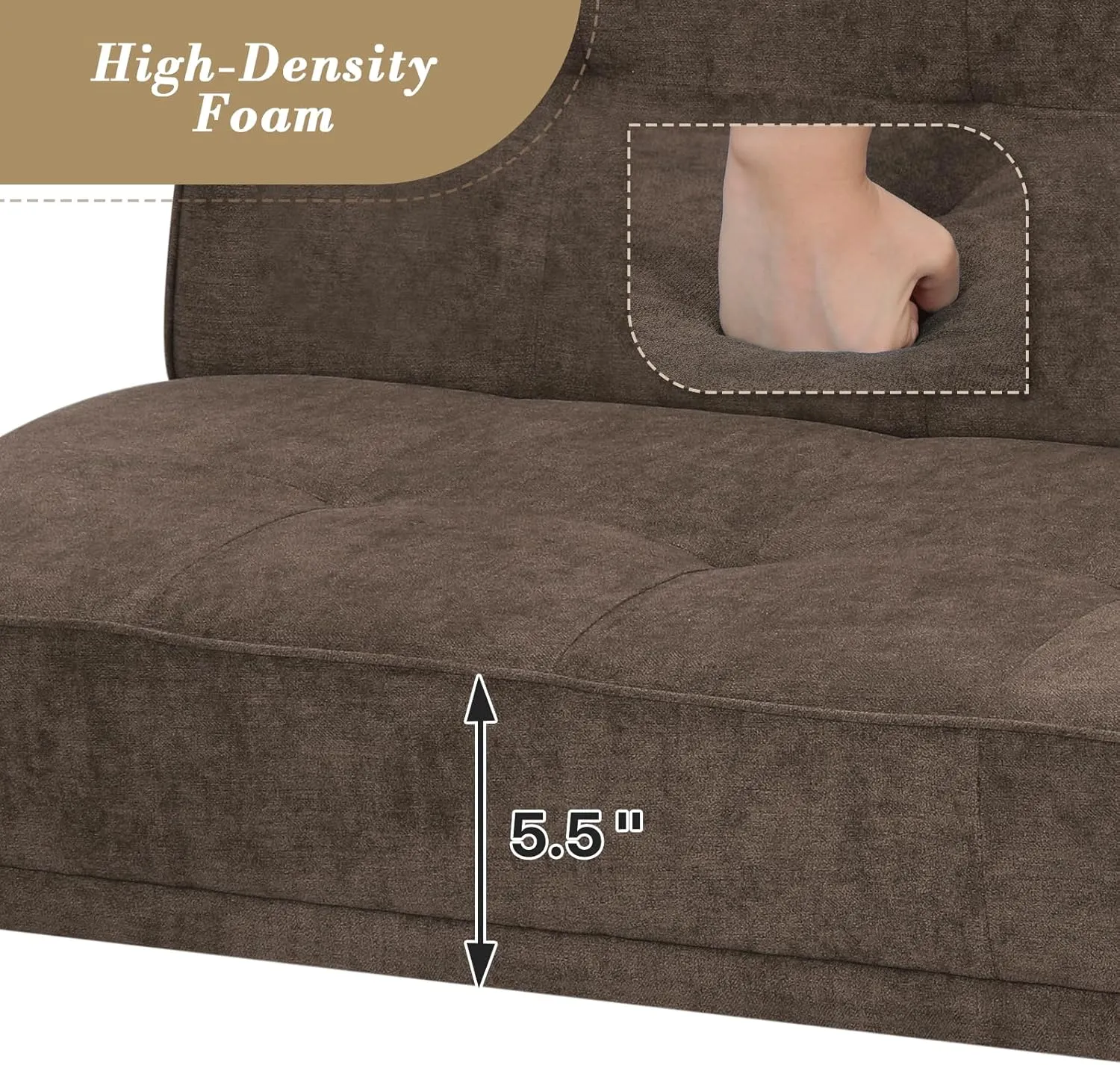 Athena Collection Futon Sofa Bed, Small Folding Futon Couch Bed 4 Position Reclining Adjustable, Convertible Mini Couch Sofa Linen Fabric for Living Room, Bedroom, Apartment, Small Space, Brown