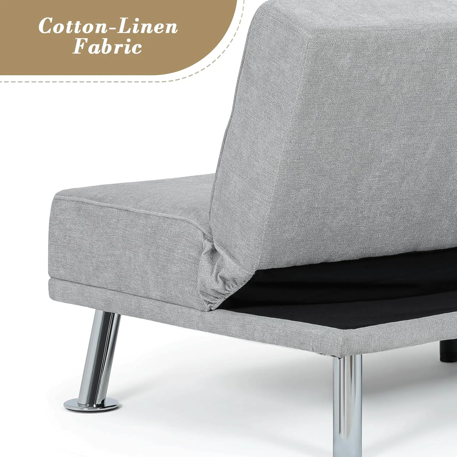 Athena Collection Futon Sofa Bed, Small Folding Futon Couch Bed 5 Position Reclining Adjustable, Convertible Mini Couch Sofa Linen Fabric for Living Room, Bedroom, Apartment, Small Space, Grey