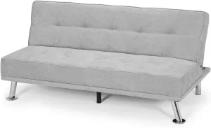Athena Collection Futon Sofa Bed, Small Folding Futon Couch Bed 5 Position Reclining Adjustable, Convertible Mini Couch Sofa Linen Fabric for Living Room, Bedroom, Apartment, Small Space, Grey