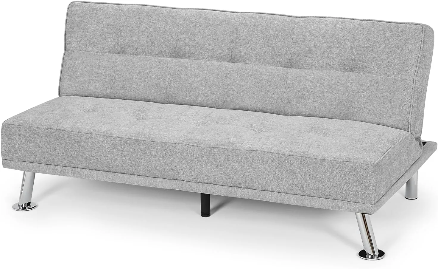 Athena Collection Futon Sofa Bed, Small Folding Futon Couch Bed 5 Position Reclining Adjustable, Convertible Mini Couch Sofa Linen Fabric for Living Room, Bedroom, Apartment, Small Space, Grey