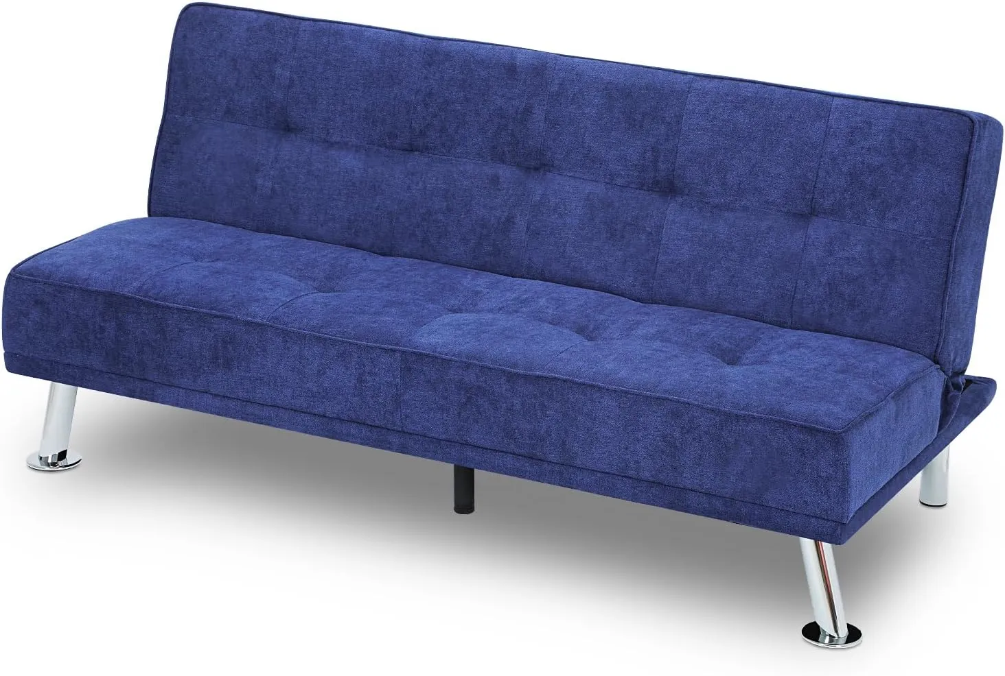 Athena Collection Futon Sofa Bed, Small Folding Futon Couch Bed 6 Position Reclining Adjustable, Convertible Mini Couch Sofa Linen Fabric for Living Room, Bedroom, Apartment, Small Space, Blue