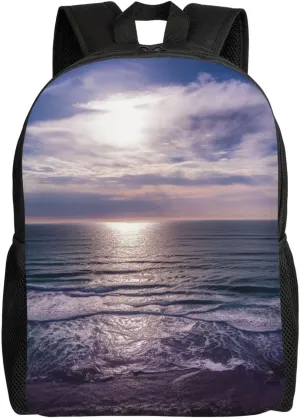 Atlantic Ocean Print Backpack 16 Inch Lightweight Waterproof Travel Bags Casual Daypack For Women Men
