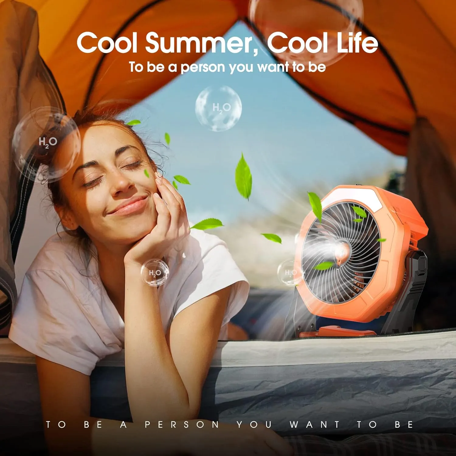 Ausic Portable Misting Fan, Outdoor Fans for Patios with Water Mist, 30000mAh Rechargeable Battery Personal Cooling Fan with Mister, 8-Inch, 250mL Water Tank & LED Lantern, for Home, Outside, Camping