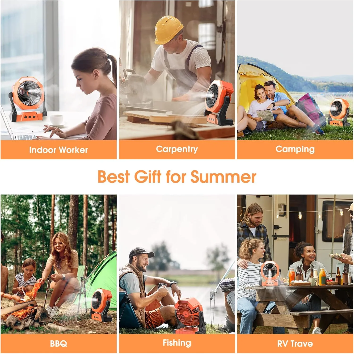 Ausic Portable Misting Fan, Outdoor Fans for Patios with Water Mist, 30000mAh Rechargeable Battery Personal Cooling Fan with Mister, 8-Inch, 250mL Water Tank & LED Lantern, for Home, Outside, Camping