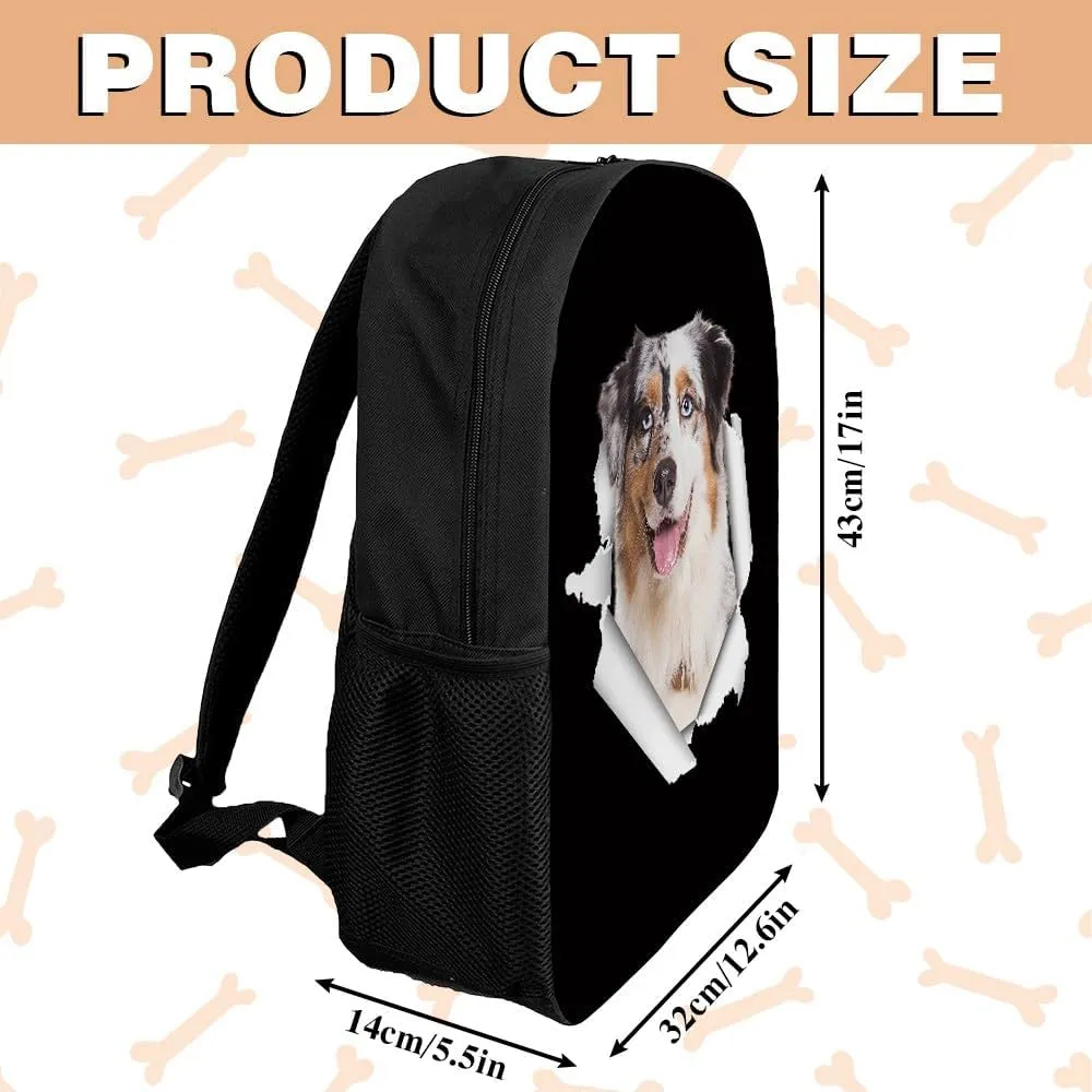 Australian Shepherd Backpack Daypack Lovely Dog Print Bookbag Laptop Bag For Work Travel Hiking 17 Inch Black Lightweight Style 1