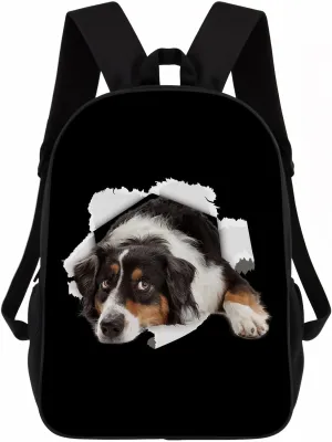 Australian Shepherd Backpack Daypack Lovely Dog Print Bookbag Laptop Bag For Work Travel Hiking 17 Inch Black Lightweight Style 1