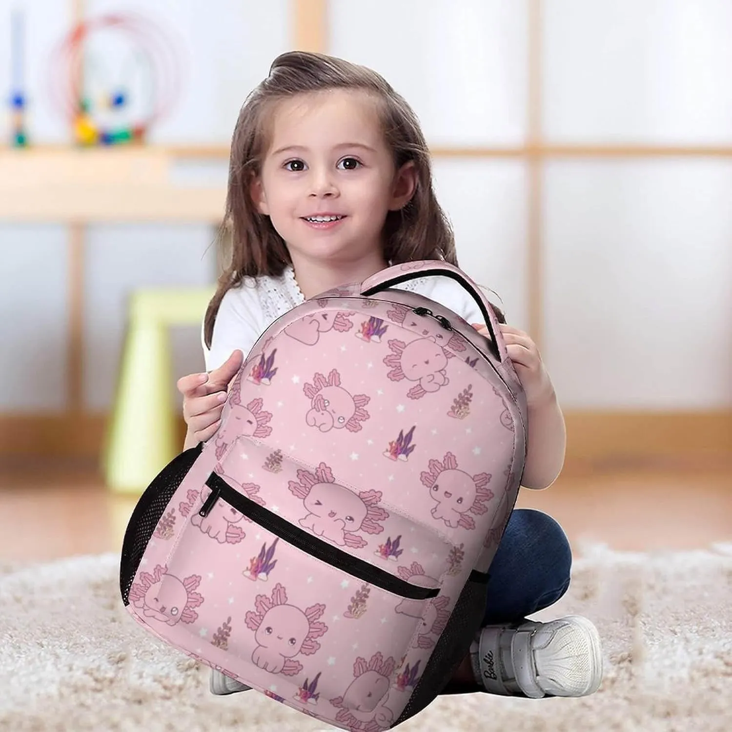 Axolotl School Backpack for Kids Girls Boys, 16 Inch Cute Axolotls Themed Bookbag, Personality School Backpack for Students Children, Lightweight, Large Capacity