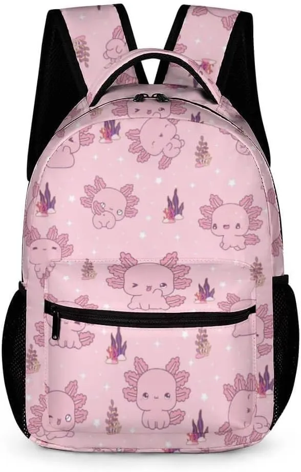 Axolotl School Backpack for Kids Girls Boys, 16 Inch Cute Axolotls Themed Bookbag, Personality School Backpack for Students Children, Lightweight, Large Capacity