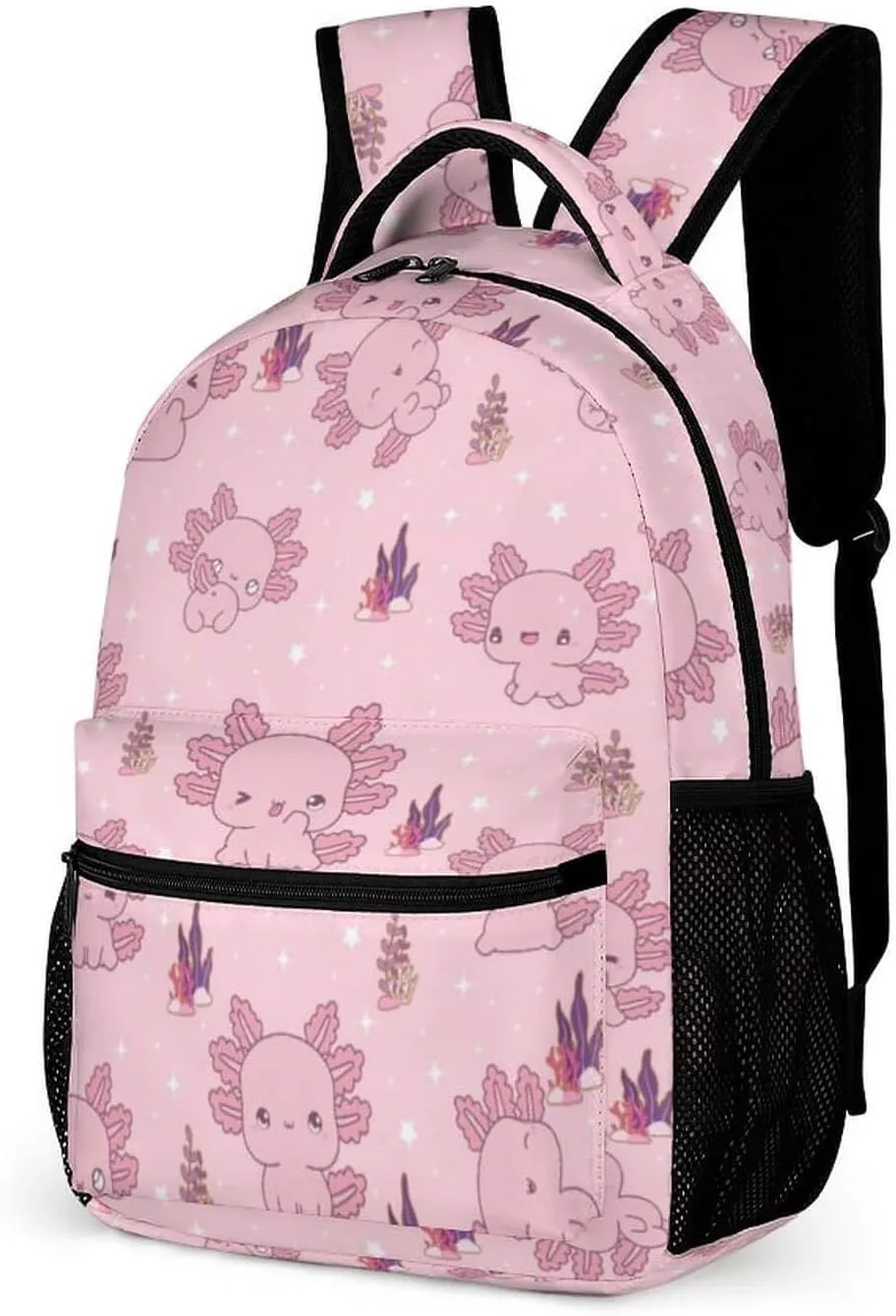 Axolotl School Backpack for Kids Girls Boys, 16 Inch Cute Axolotls Themed Bookbag, Personality School Backpack for Students Children, Lightweight, Large Capacity