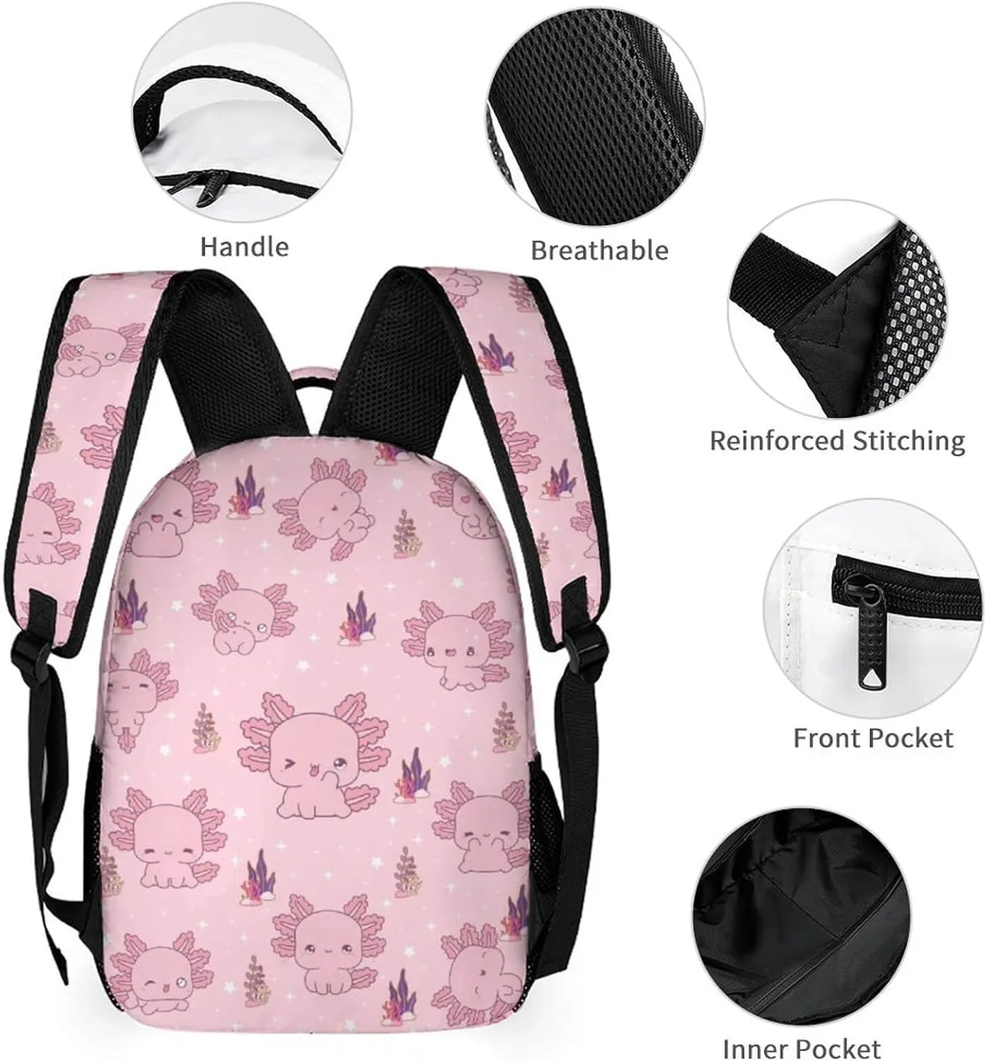 Axolotl School Backpack for Kids Girls Boys, 16 Inch Cute Axolotls Themed Bookbag, Personality School Backpack for Students Children, Lightweight, Large Capacity