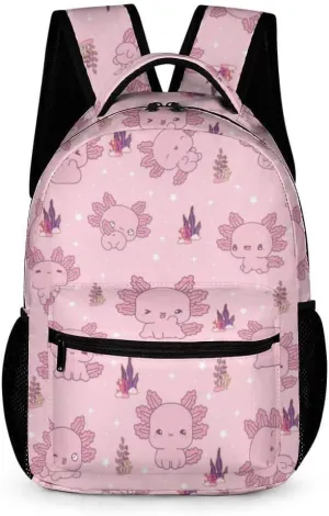 Axolotl School Backpack for Kids Girls Boys, 16 Inch Cute Axolotls Themed Bookbag, Personality School Backpack for Students Children, Lightweight, Large Capacity
