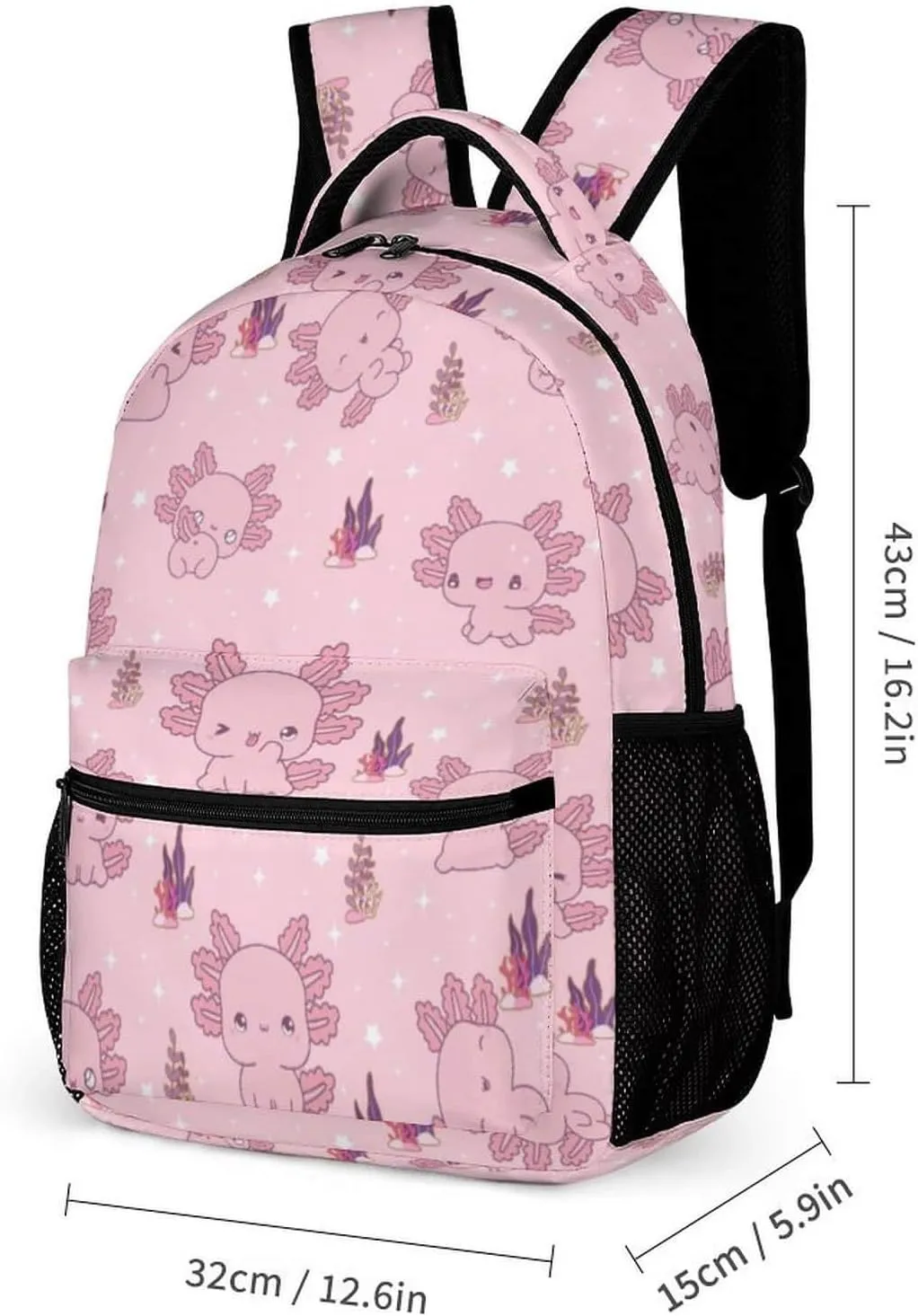 Axolotl School Backpack for Kids Girls Boys, 16 Inch Cute Axolotls Themed Bookbag, Personality School Backpack for Students Children, Lightweight, Large Capacity