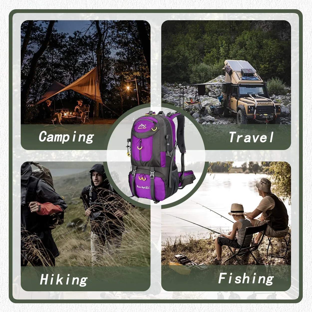 Backpack Hiking Camping Backpack Daypack 40L 50L 60L Water Resistant Lightweight Travel Backpack For Wemen Men (Purple, 40L)
