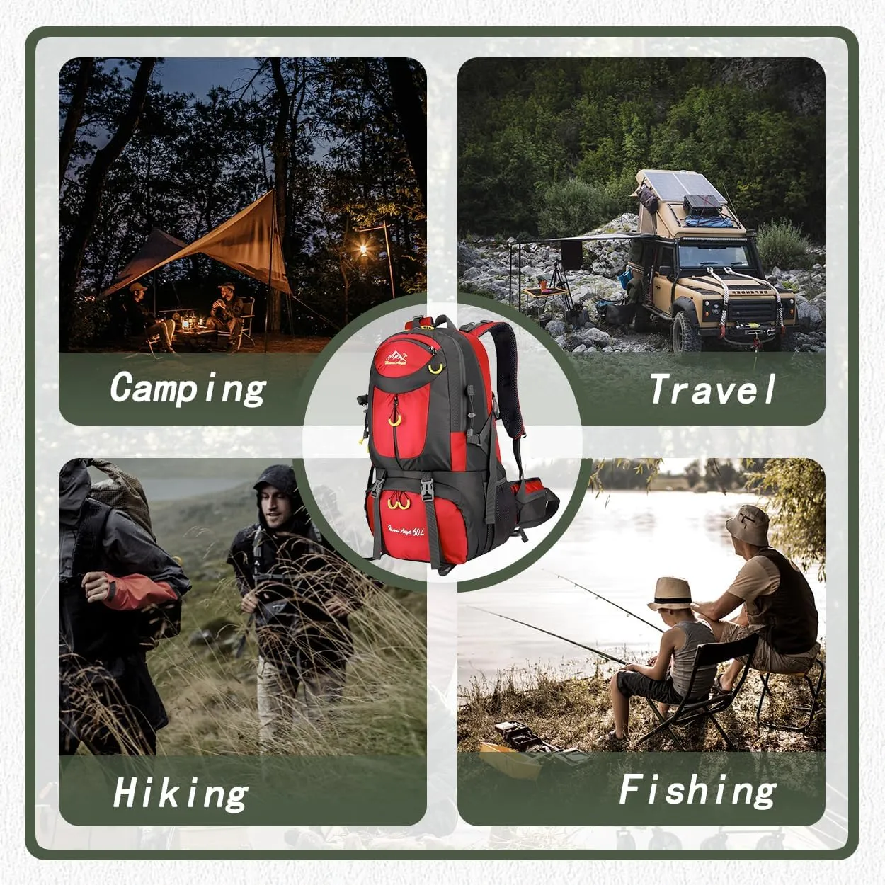 Backpack Hiking Camping Backpack Daypack 40L 50L 60L Water Resistant Lightweight Travel Backpack For Wemen Men (Red, 40L)