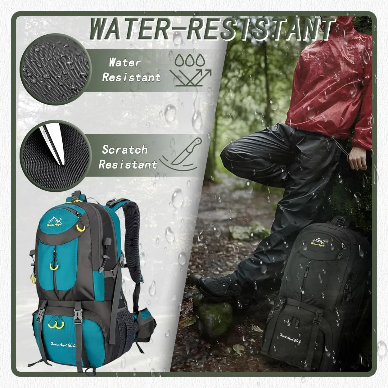 Backpack Hiking Camping Backpack Daypack 40L 50L 60L Water Resistant Lightweight Travel Backpack For Wemen Men (Teal, 40L)