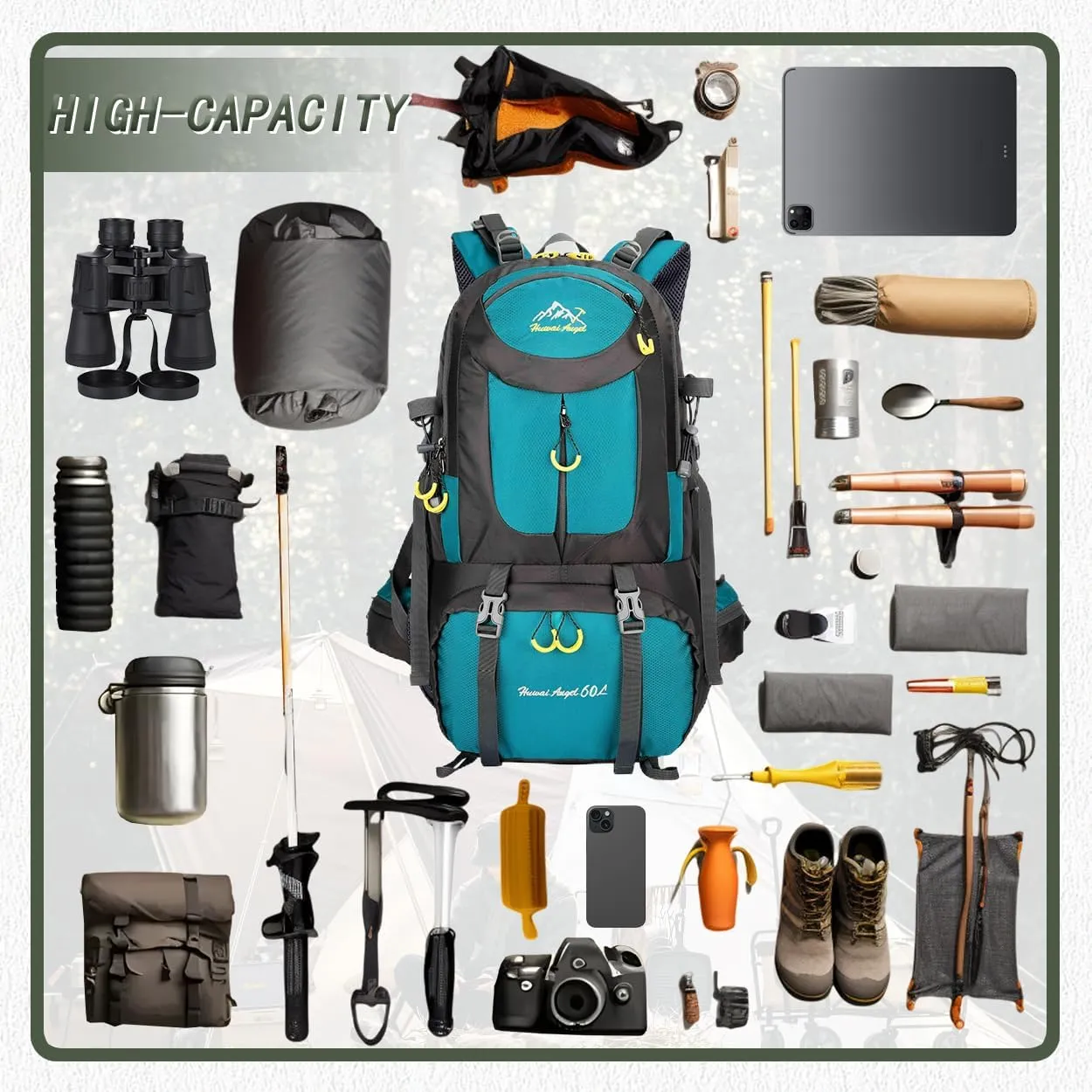 Backpack Hiking Camping Backpack Daypack 40L 50L 60L Water Resistant Lightweight Travel Backpack For Wemen Men (Teal, 40L)