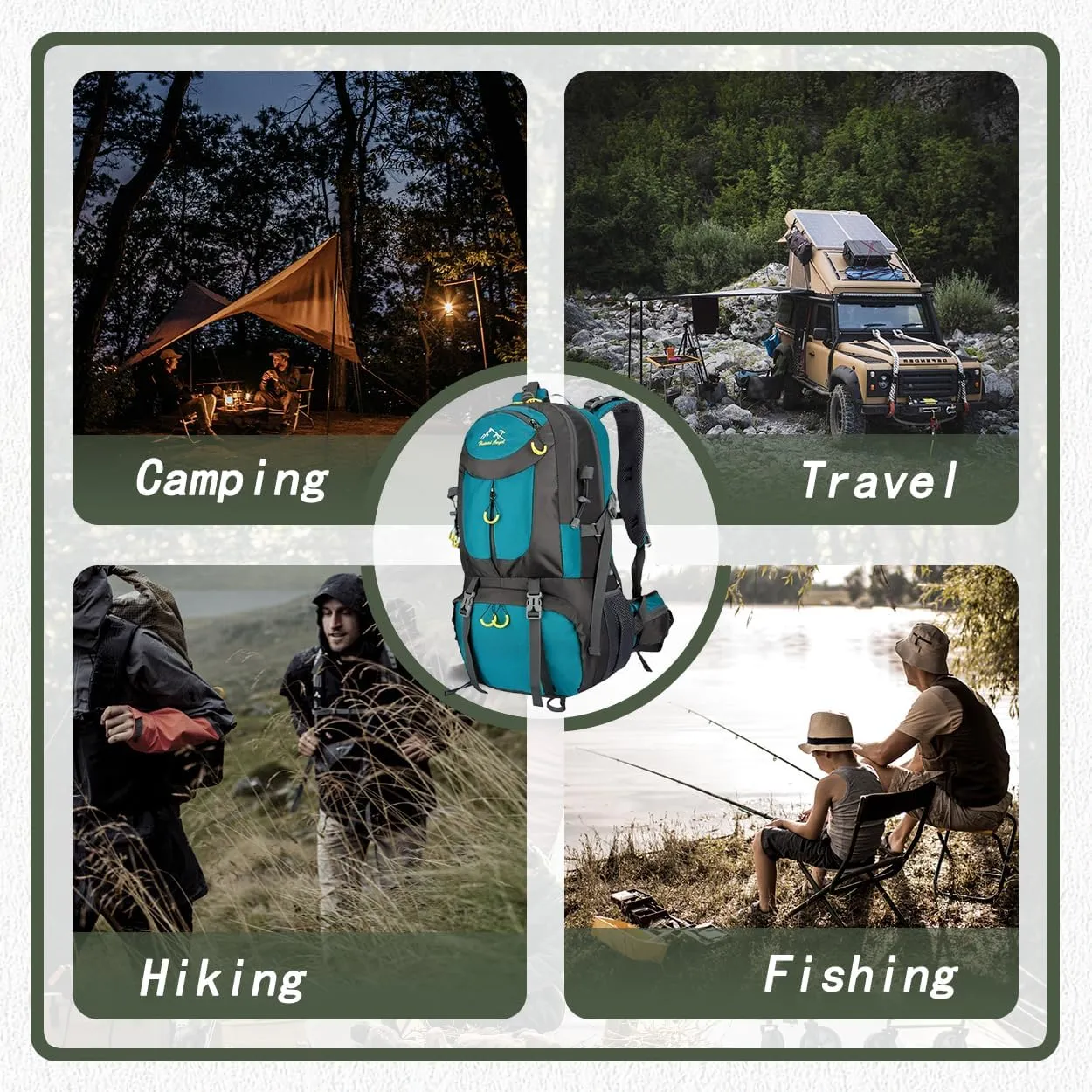 Backpack Hiking Camping Backpack Daypack 40L 50L 60L Water Resistant Lightweight Travel Backpack For Wemen Men (Teal, 40L)