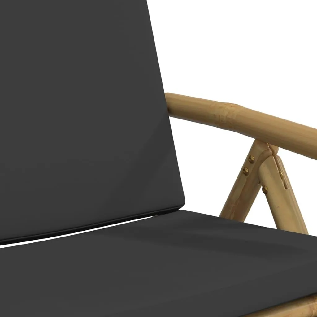 Backyard Chairs Beach Chair Outdoor Chairs Kitchen Chairs - 6 Piece Folding Patio Reclining Chairs with Dark Gray Cushions Bamboo for Beaches Outside Terrace Park