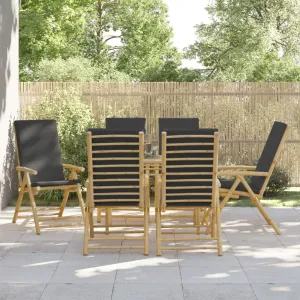 Backyard Chairs Beach Chair Outdoor Chairs Kitchen Chairs - 6 Piece Folding Patio Reclining Chairs with Dark Gray Cushions Bamboo for Beaches Outside Terrace Park
