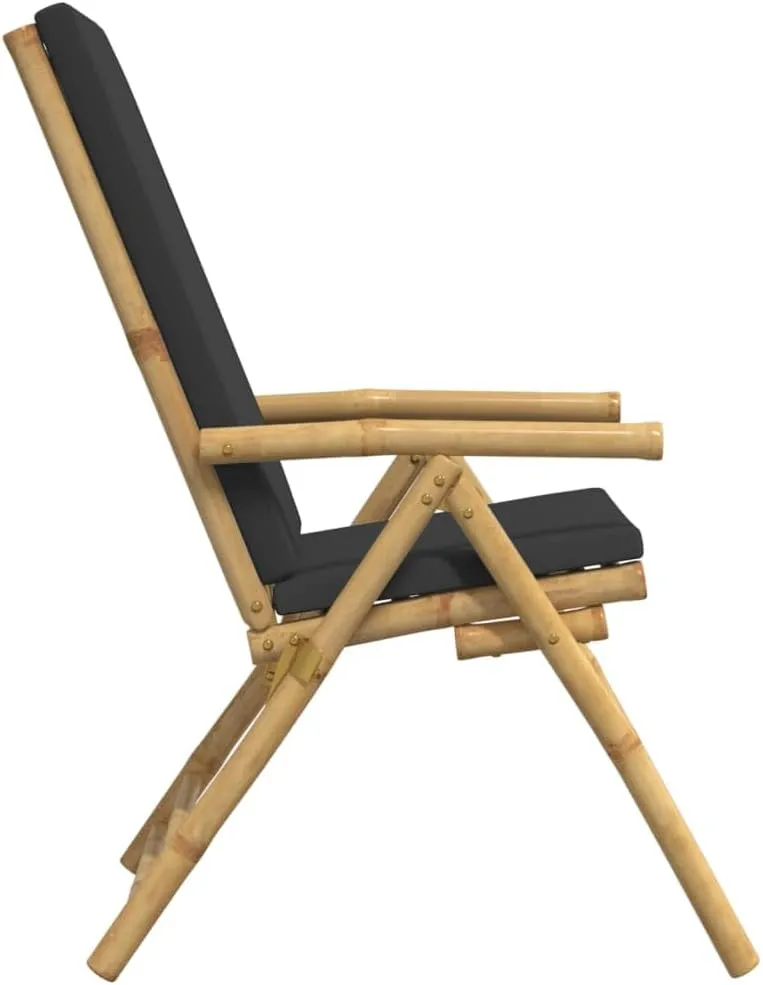 Backyard Chairs Beach Chair Outdoor Chairs Kitchen Chairs - 6 Piece Folding Patio Reclining Chairs with Dark Gray Cushions Bamboo for Beaches Outside Terrace Park