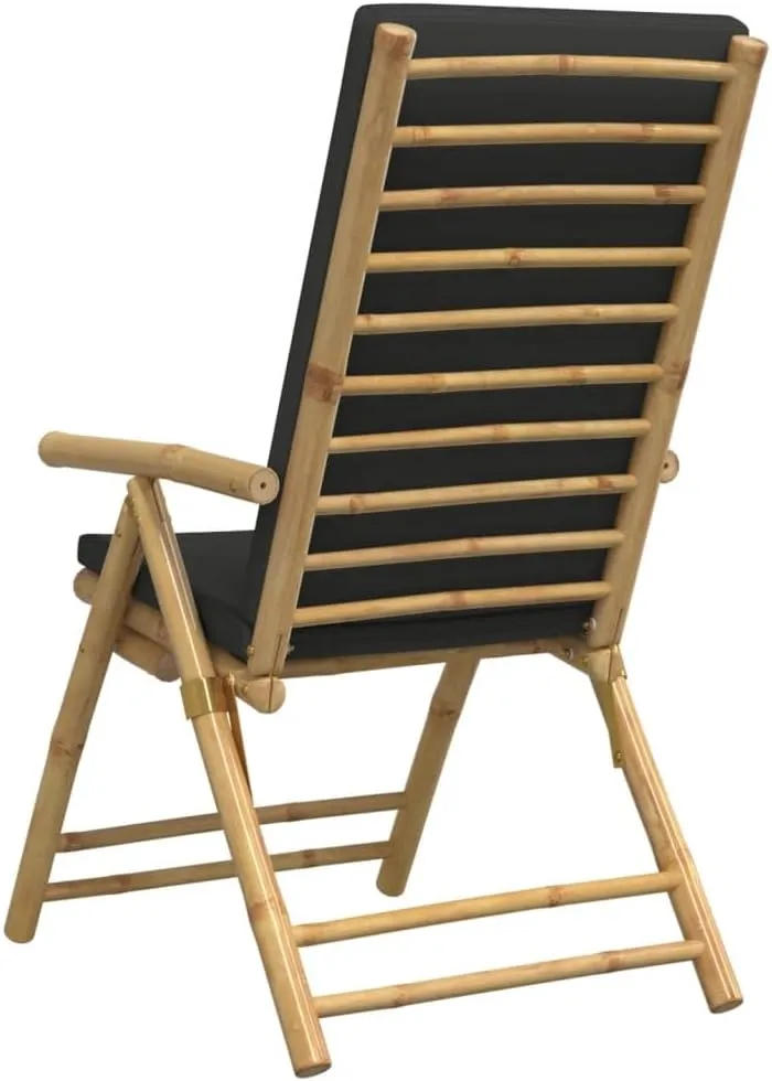 Backyard Chairs Beach Chair Outdoor Chairs Kitchen Chairs - 6 Piece Folding Patio Reclining Chairs with Dark Gray Cushions Bamboo for Beaches Outside Terrace Park