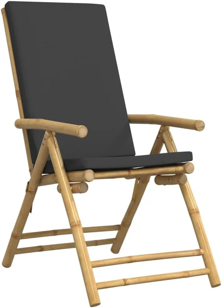Backyard Chairs Beach Chair Outdoor Chairs Kitchen Chairs - 6 Piece Folding Patio Reclining Chairs with Dark Gray Cushions Bamboo for Beaches Outside Terrace Park