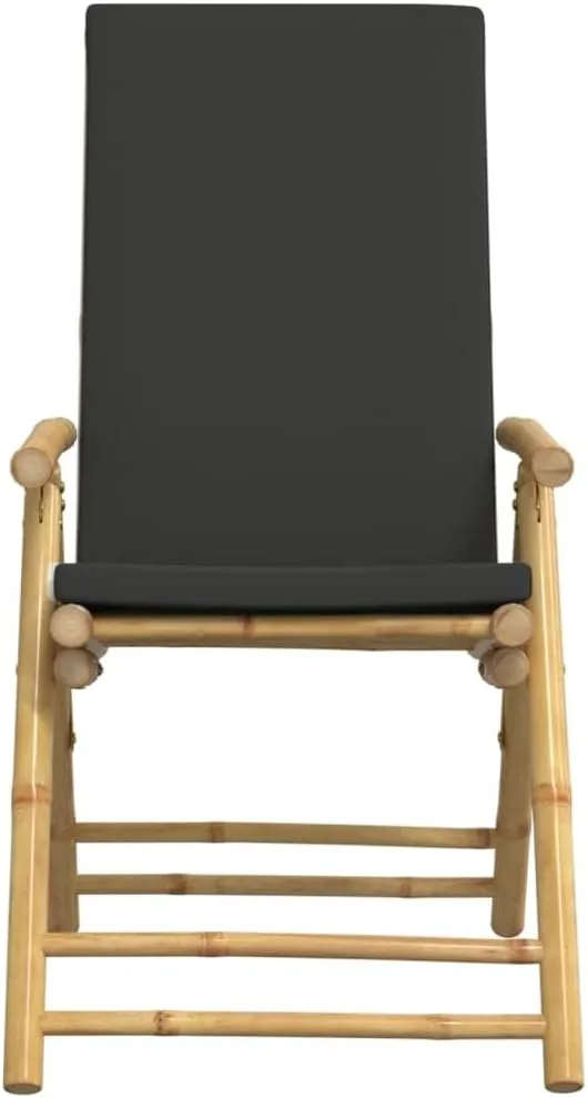 Backyard Chairs Beach Chair Outdoor Chairs Kitchen Chairs - 6 Piece Folding Patio Reclining Chairs with Dark Gray Cushions Bamboo for Beaches Outside Terrace Park