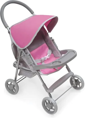 Badger Basket Deluxe Glide Folding Single Doll Stroller for 18-Inch Dolls in Gray and Pink – Ideal for Playtime Adventures