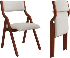 Ball & Cast Folding Dining Chairs Set of 2,Portable Kitchen Chairs with Padded Cushion,Ergonomical Design,Foldable Wood Dining Chair for Dining Room,Restaurant,Kitchen,Office,Indoor,Cream White Cherry