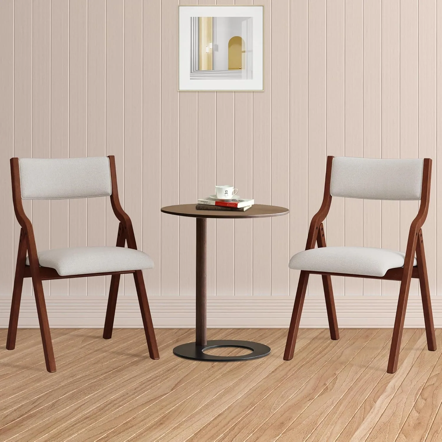Ball & Cast Folding Dining Chairs Set of 2,Portable Kitchen Chairs with Padded Cushion,Ergonomical Design,Foldable Wood Dining Chair for Dining Room,Restaurant,Kitchen,Office,Indoor,Cream White Cherry