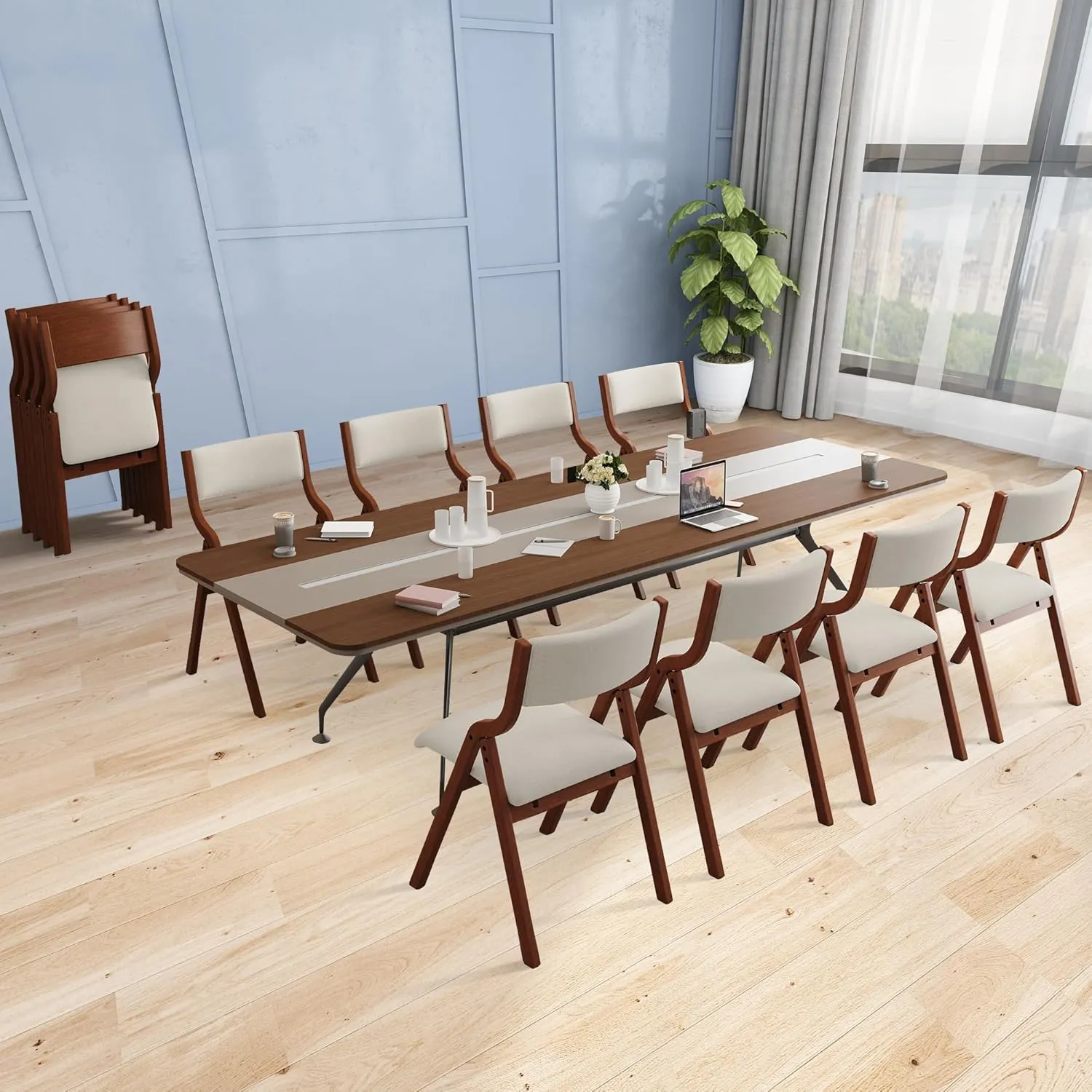 Ball & Cast Folding Dining Chairs Set of 2,Portable Kitchen Chairs with Padded Cushion,Ergonomical Design,Foldable Wood Dining Chair for Dining Room,Restaurant,Kitchen,Office,Indoor,Cream White Cherry