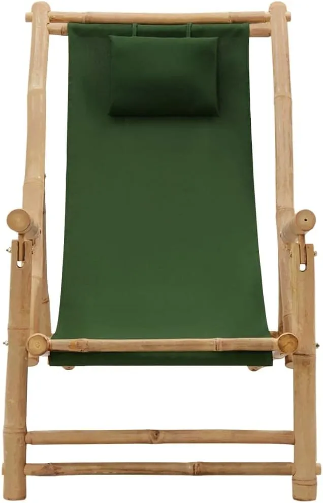 Bamboo Deck Chair with Adjustable Backrest Green Outdoor Patio Furniture, Foldable Lounge Chair for Beach Camping Poolside, 23.6" W x 41.7" D Waterproof Canvas & Durable Bamboo Frame