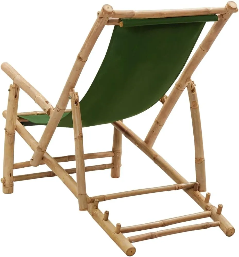 Bamboo Deck Chair with Adjustable Backrest Green Outdoor Patio Furniture, Foldable Lounge Chair for Beach Camping Poolside, 23.6" W x 41.7" D Waterproof Canvas & Durable Bamboo Frame