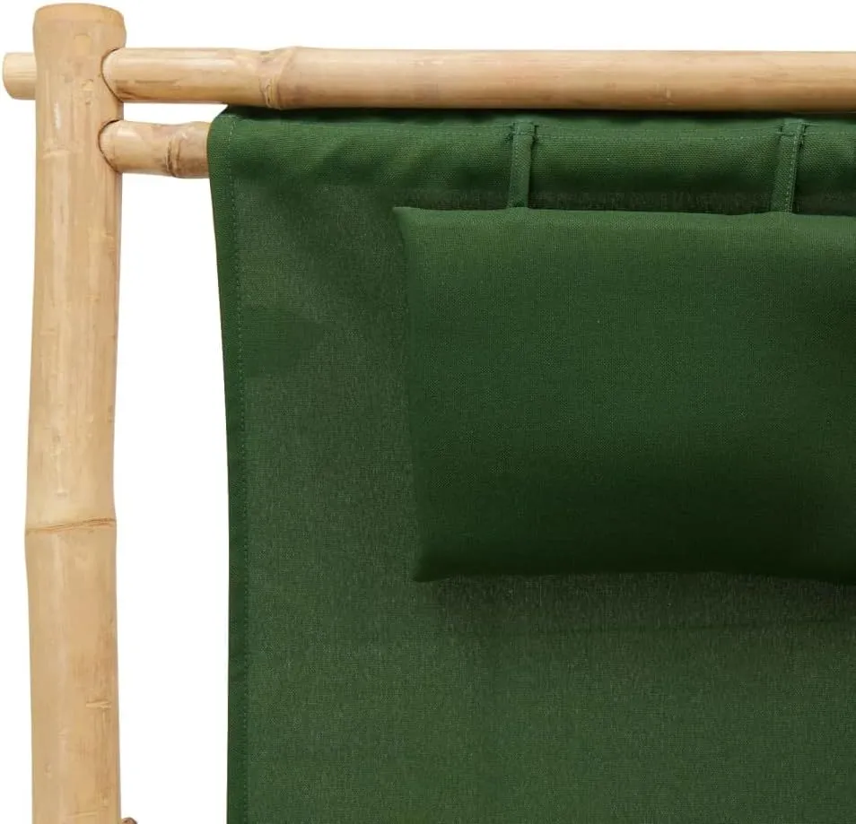 Bamboo Deck Chair with Adjustable Backrest Green Outdoor Patio Furniture, Foldable Lounge Chair for Beach Camping Poolside, 23.6" W x 41.7" D Waterproof Canvas & Durable Bamboo Frame