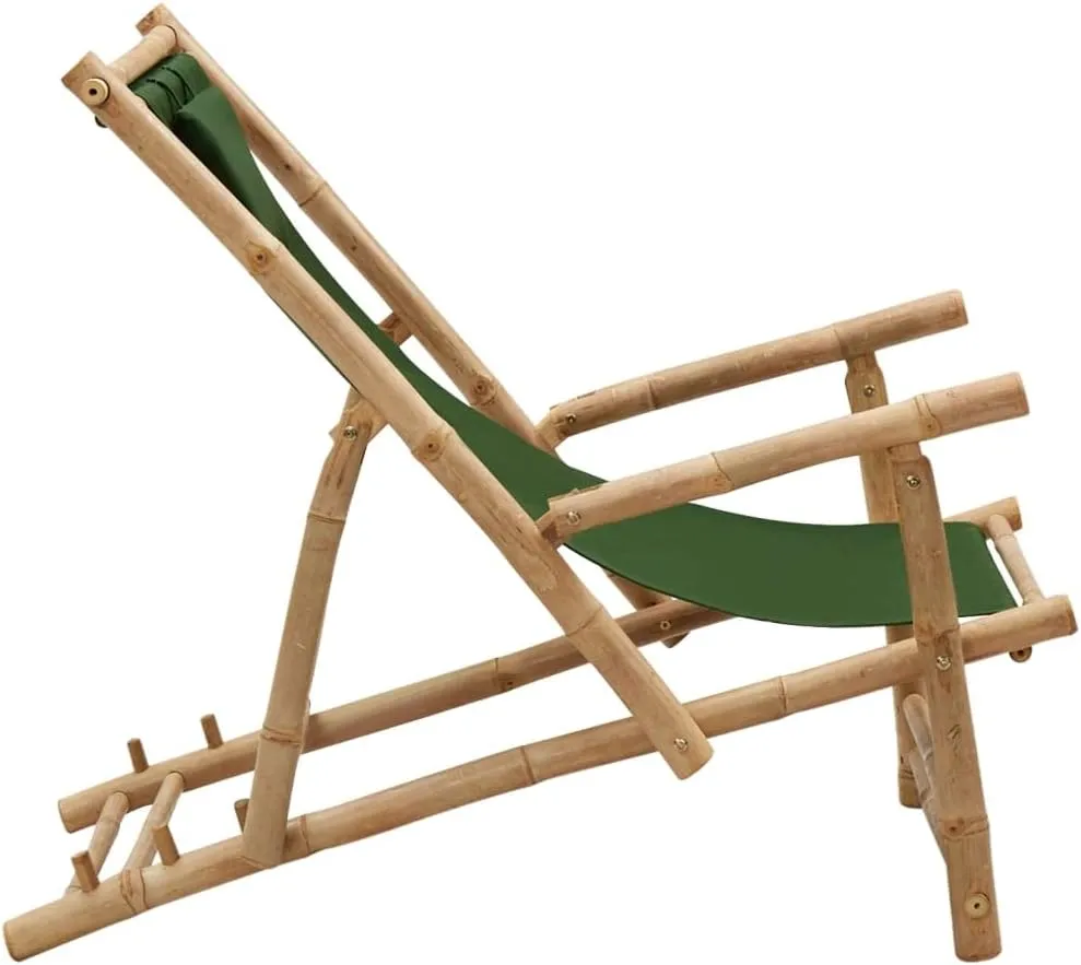 Bamboo Deck Chair with Adjustable Backrest Green Outdoor Patio Furniture, Foldable Lounge Chair for Beach Camping Poolside, 23.6" W x 41.7" D Waterproof Canvas & Durable Bamboo Frame