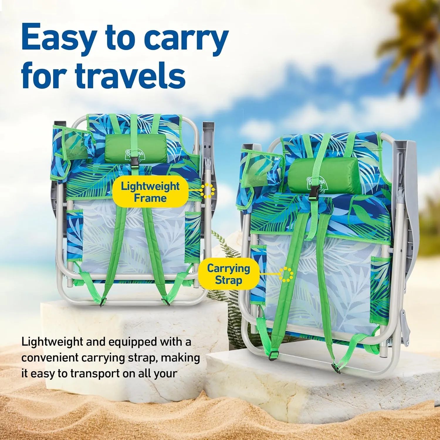 Banana Boat Folding Beach Chair Lightweight Backpack Chairs for Adults 5-Position with Lay Flat Outdoor Heavy Duty Beach Chair (Turquoise/Aqua (2 Pack))