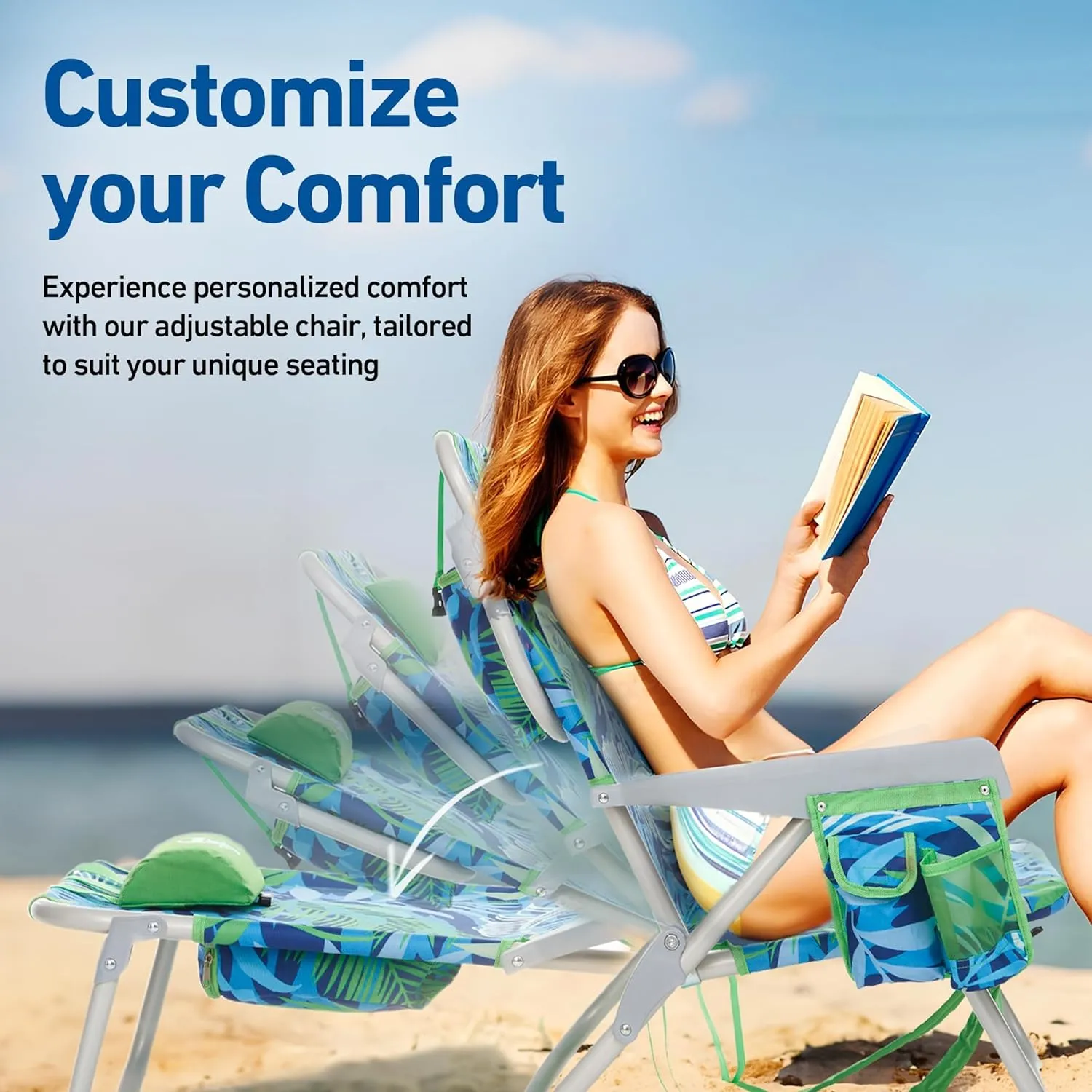 Banana Boat Folding Beach Chair Lightweight Backpack Chairs for Adults 5-Position with Lay Flat Outdoor Heavy Duty Beach Chair (Turquoise/Aqua (2 Pack))