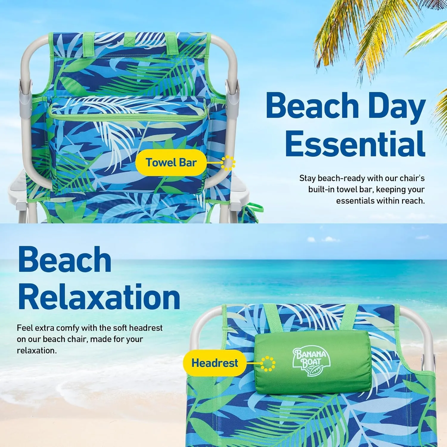 Banana Boat Folding Beach Chair Lightweight Backpack Chairs for Adults 5-Position with Lay Flat Outdoor Heavy Duty Beach Chair (Turquoise/Aqua (2 Pack))
