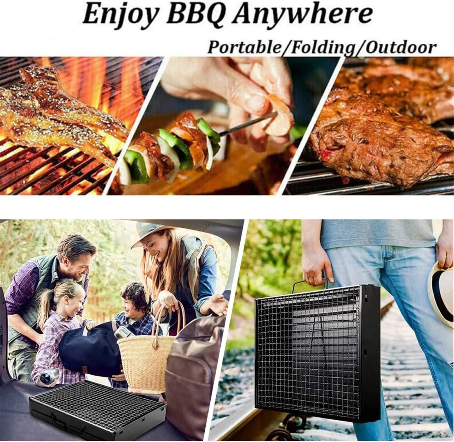 Barbecue Grill,Portable Charcoal Foldable Grill, Small Grills Outdoor Cooking for Travel, Camping Smoker BBQ Grill, Stainless Steel Table Top Grill Charcoal Backyard