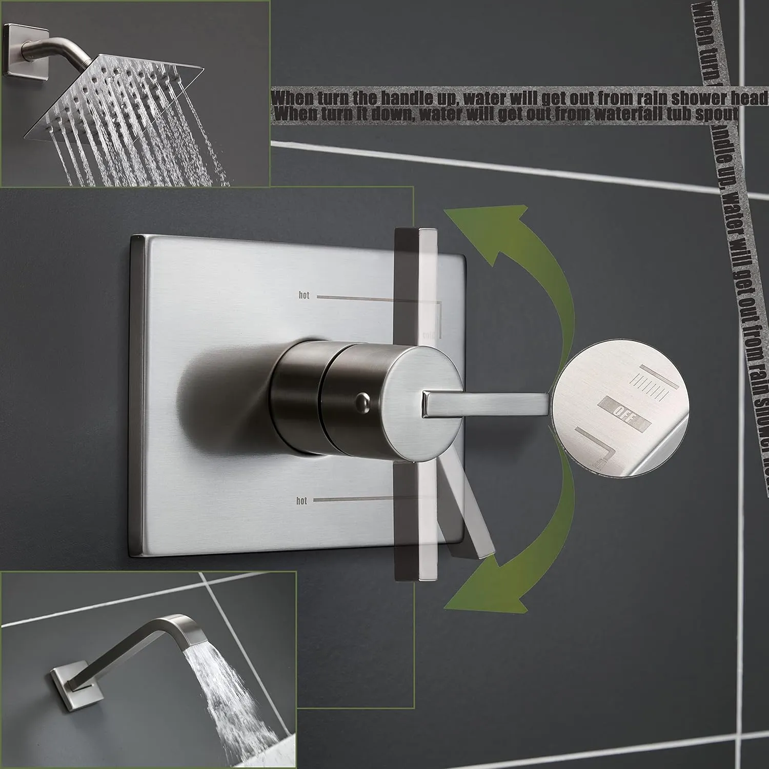 Bathtub Shower Systems, Tub and Shower Faucet Set Combo with 6 Inch Brushed Nickel Shower Faucet Set, Shower Tub Faucets Sets Complete (Valve Included)