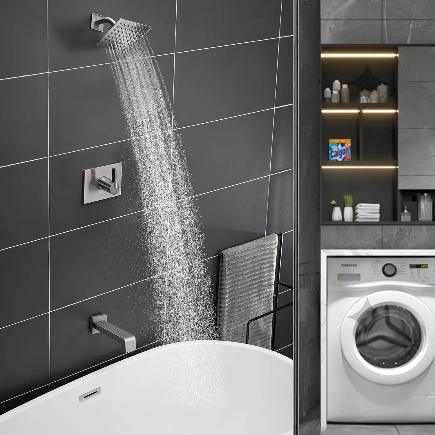 Bathtub Shower Systems, Tub and Shower Faucet Set Combo with 6 Inch Brushed Nickel Shower Faucet Set, Shower Tub Faucets Sets Complete (Valve Included)