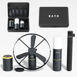 BAYU 4 in 1 Outdoor Camping Essentials, Rechargeable Camping Lantern, 1600 Lumens LED Flashlight Spotlight Lantern, Outdoor Camping Fan, Mosquito Killer, 15000mAh Power Bank (C-Pro)