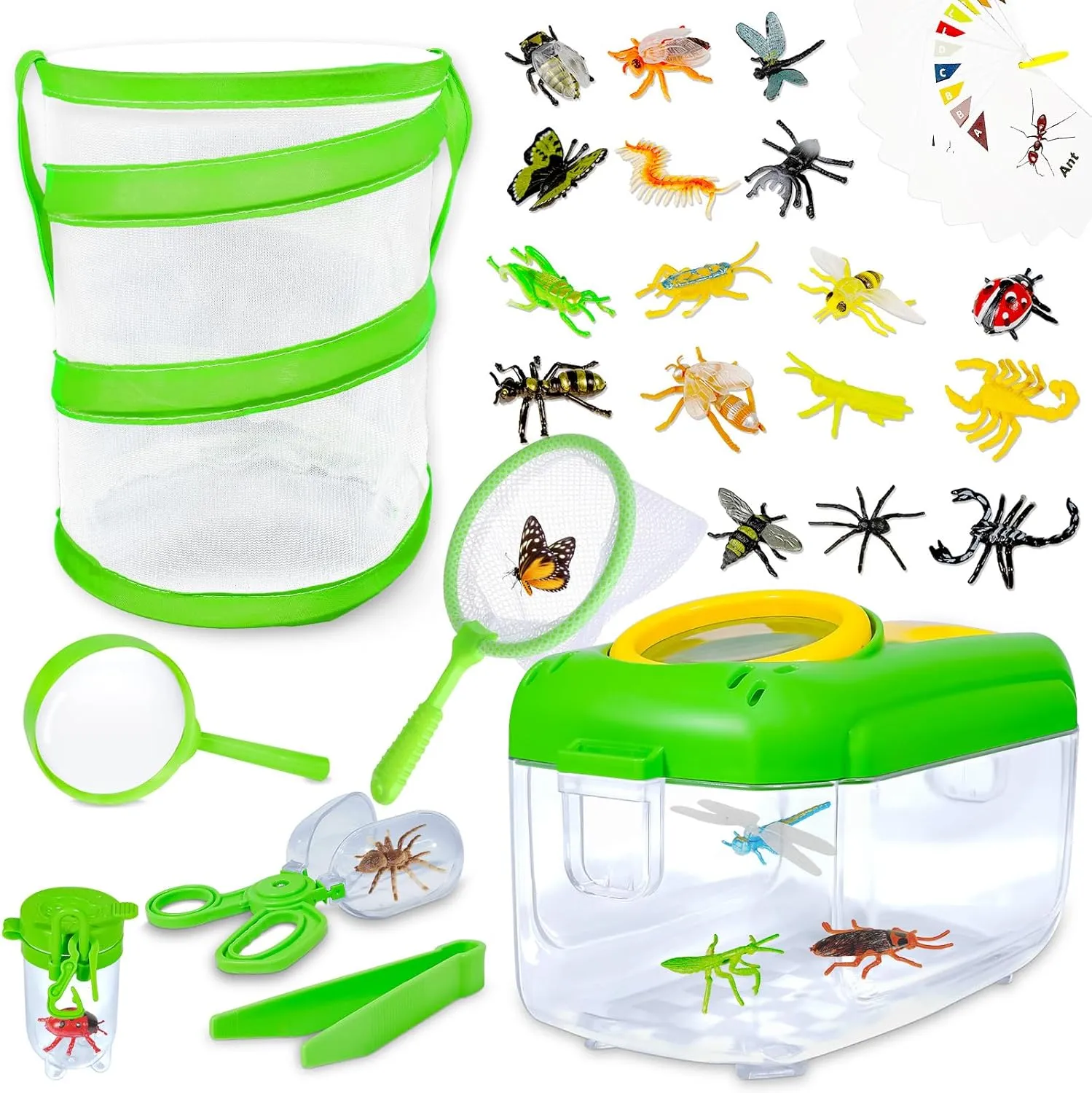 Bbiamsleep 32 Pcs Bug Catcher Kit, Insect Bug Catching Kit Insect Bug Habitat Exploration Set with Magnified Viewer Bug Catcher Butterfly Net Tweezers Bug Cage Bug Box