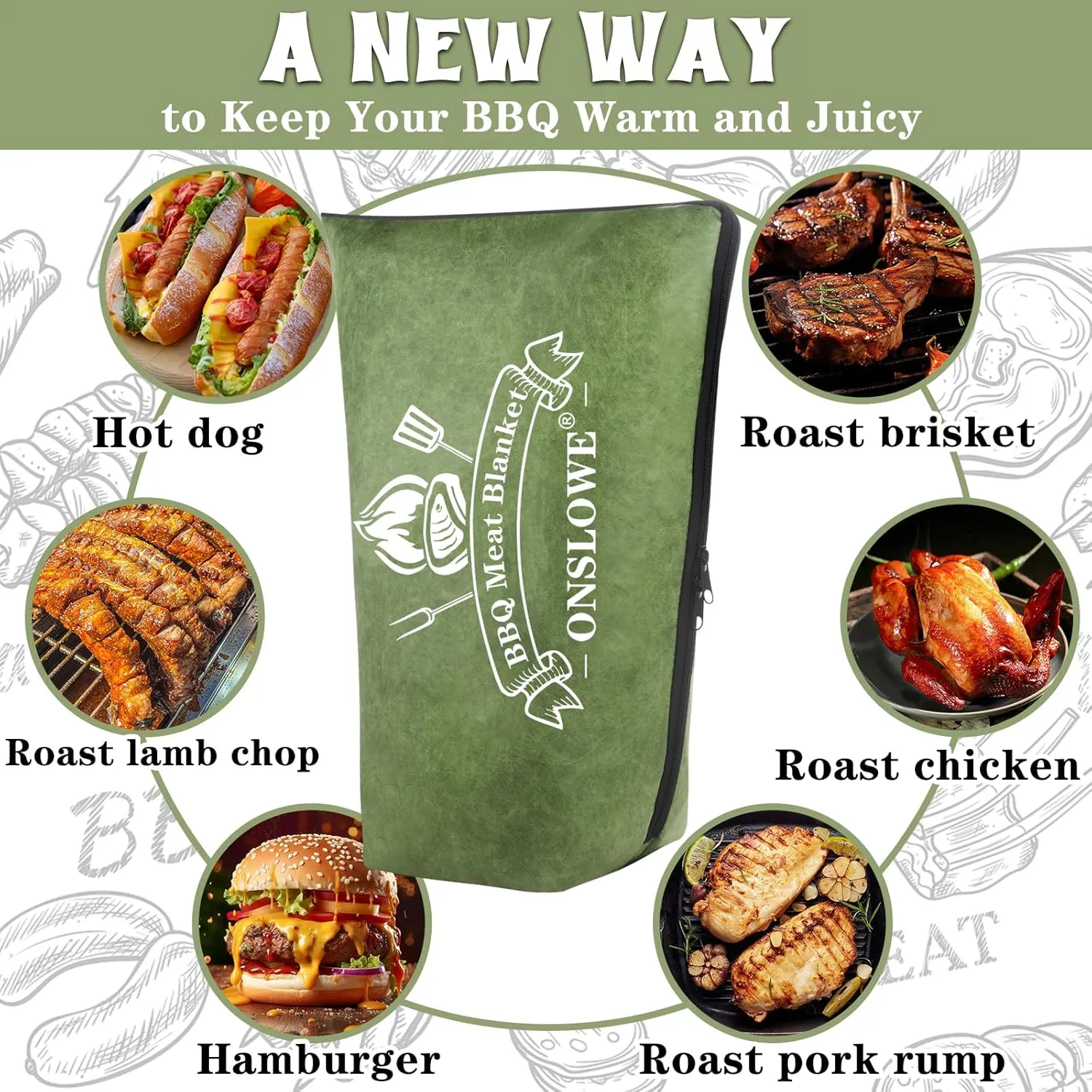 BBQ Blanket for Resting Meat, Reusable Reat Insulated Resting Bag, Smoker Meat Resting Blanket, Insulated Brisket Resting Blanket with Wide Mouth(BBQ Blanket 21in Green)