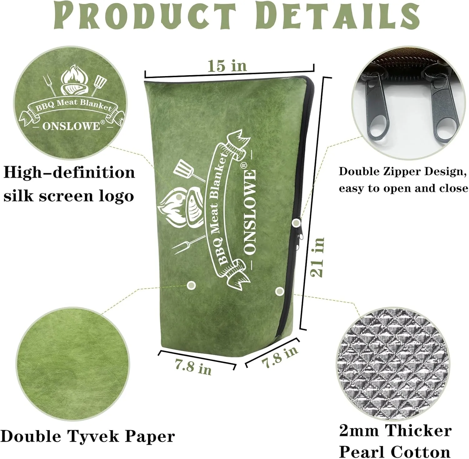 BBQ Blanket for Resting Meat, Reusable Reat Insulated Resting Bag, Smoker Meat Resting Blanket, Insulated Brisket Resting Blanket with Wide Mouth(BBQ Blanket 21in Green)