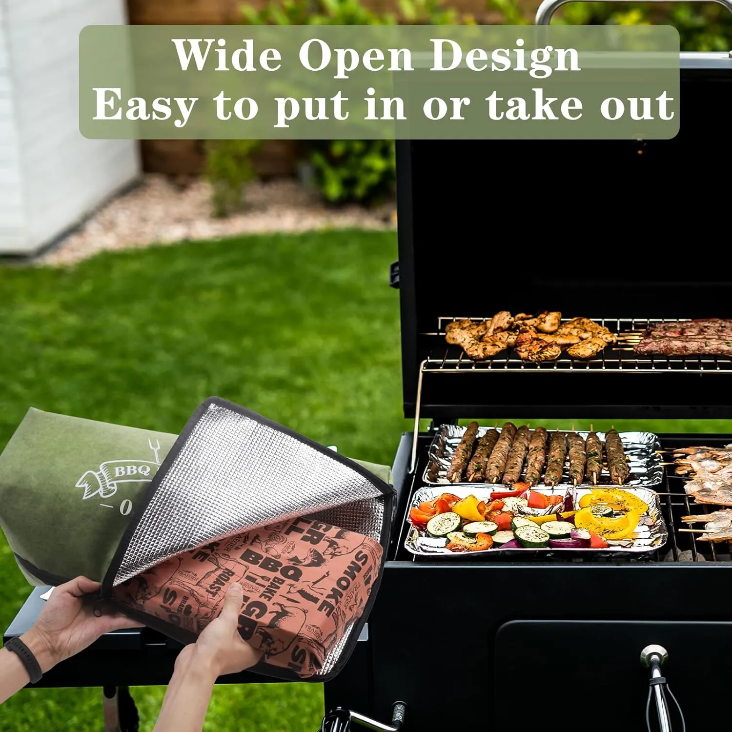BBQ Blanket for Resting Meat, Reusable Reat Insulated Resting Bag, Smoker Meat Resting Blanket, Insulated Brisket Resting Blanket with Wide Mouth(BBQ Blanket 21in Green)